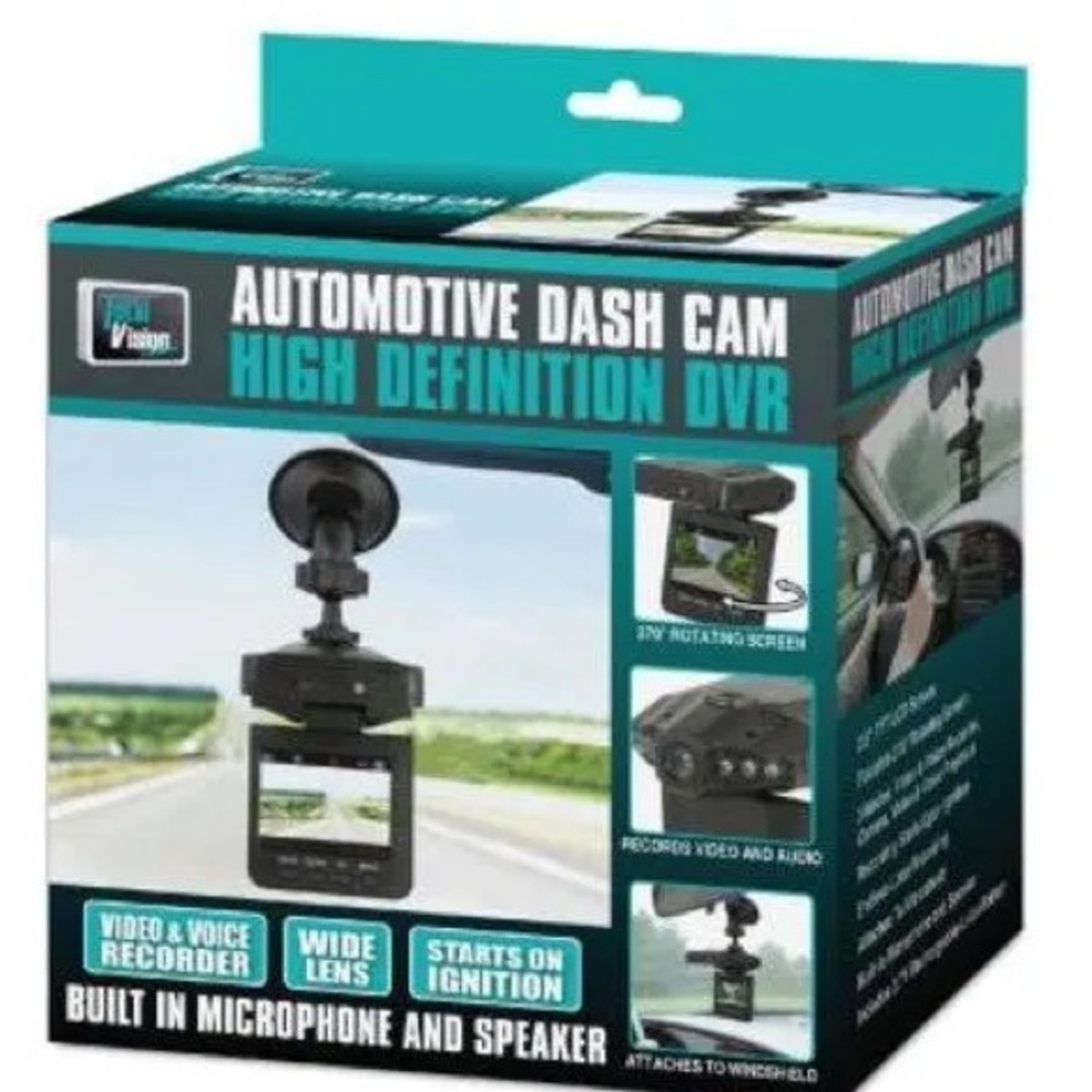 Black On-Dash Camera with LCD Screen and Circular Lens